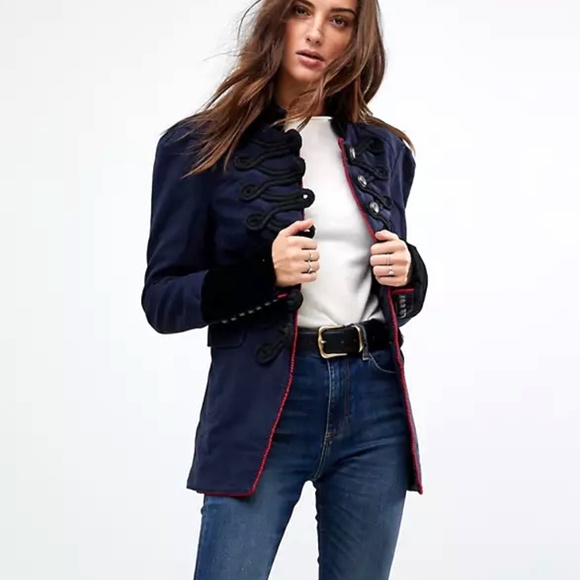 Free People - Navy Velvet Band/Military Jacket - Seamed & Structured - Women's S - Picture 4 of 13